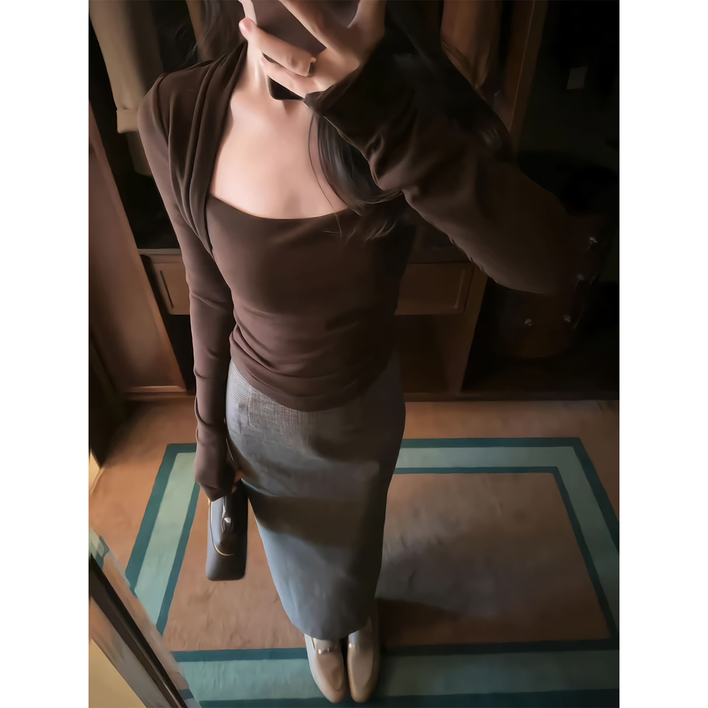 性感辣妹方领打底上衣女