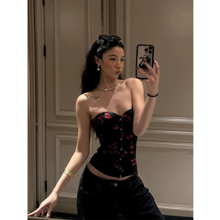 XZY 微胖法式辣妹印花鱼骨抹胸上衣女26年夏季内搭束腰修身胸衣