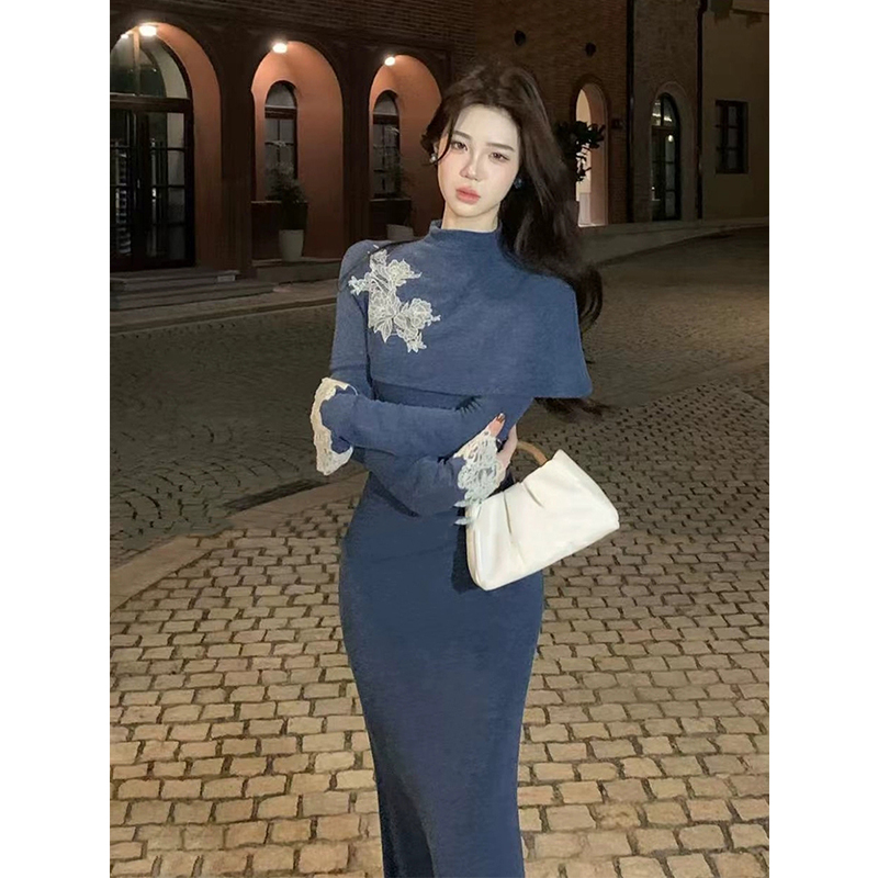 微胖新中式名媛气质针织连衣裙