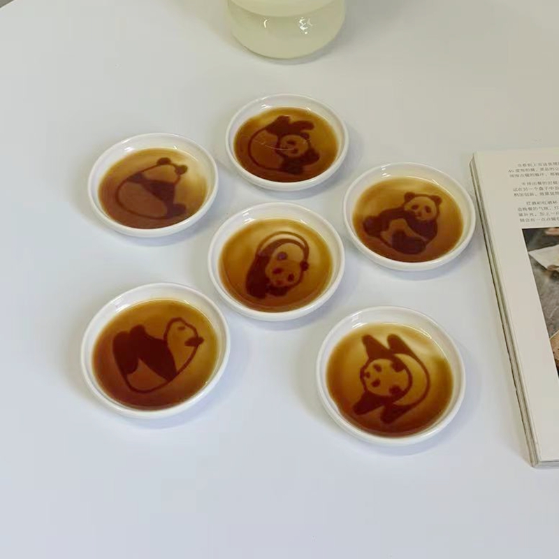 熊猫果赖创意小味碟呆萌蘸料碟陶瓷家用浮雕调味调料碟筷子托筷架