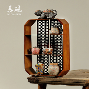 慕砚复古竹制收纳架重竹多宝阁茶桌置物架茶道零配茶器格子博古架