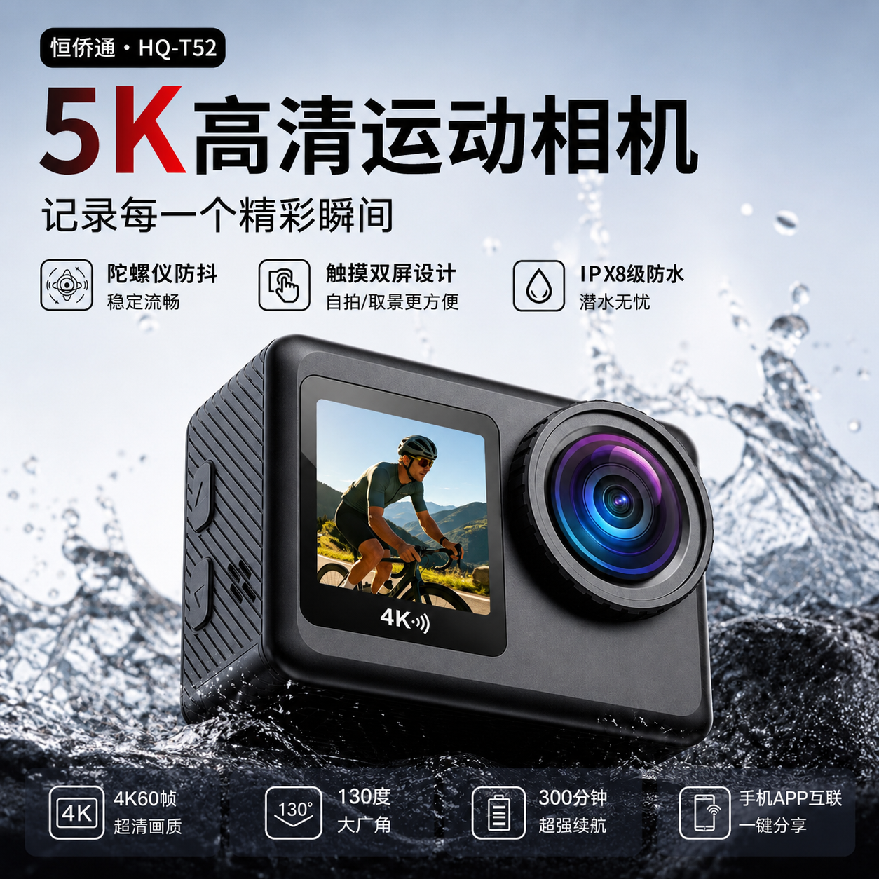 高清运动相机户外5K爬山潜水Vlog旅拍防抖电动车摩托车骑行记录