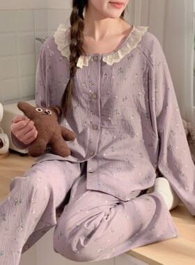 云朵棉夏季薄款带胸垫月子服孕妇哺乳睡衣产妇产后喂奶纯棉家居服