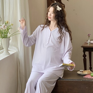 孕妇睡衣哺乳喂奶两件套8 产后7月份大码 莫代尔套头月子服夏季 薄款