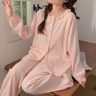 薄款 巫妹妹纯棉月子服产后哺乳夏季 带胸垫孕妇睡衣待产怀孕家居服