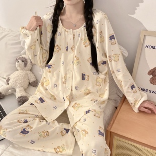 春季月子服带胸垫可拆卸哺乳喂奶怀孕期待产纯棉孕妇睡衣产检出院