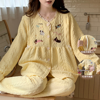 空气棉月子服秋冬新款纯棉产后10月份哺乳孕妇睡衣加厚产妇家居服
