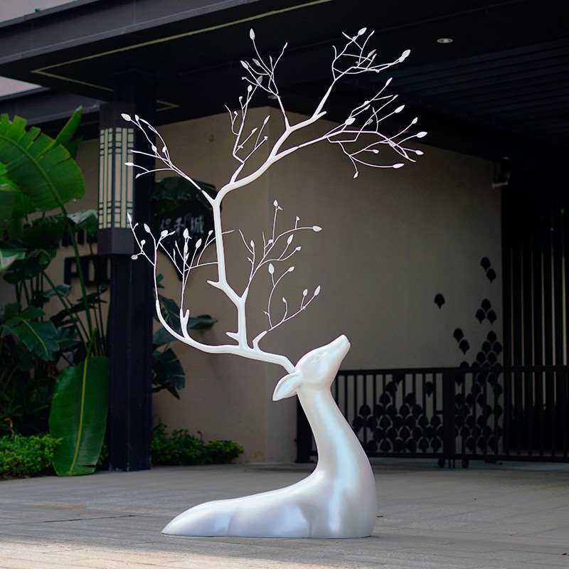 大型落地雕塑摆件酒店过道艺术品样板间售楼处装饰小品现代抽象鹿