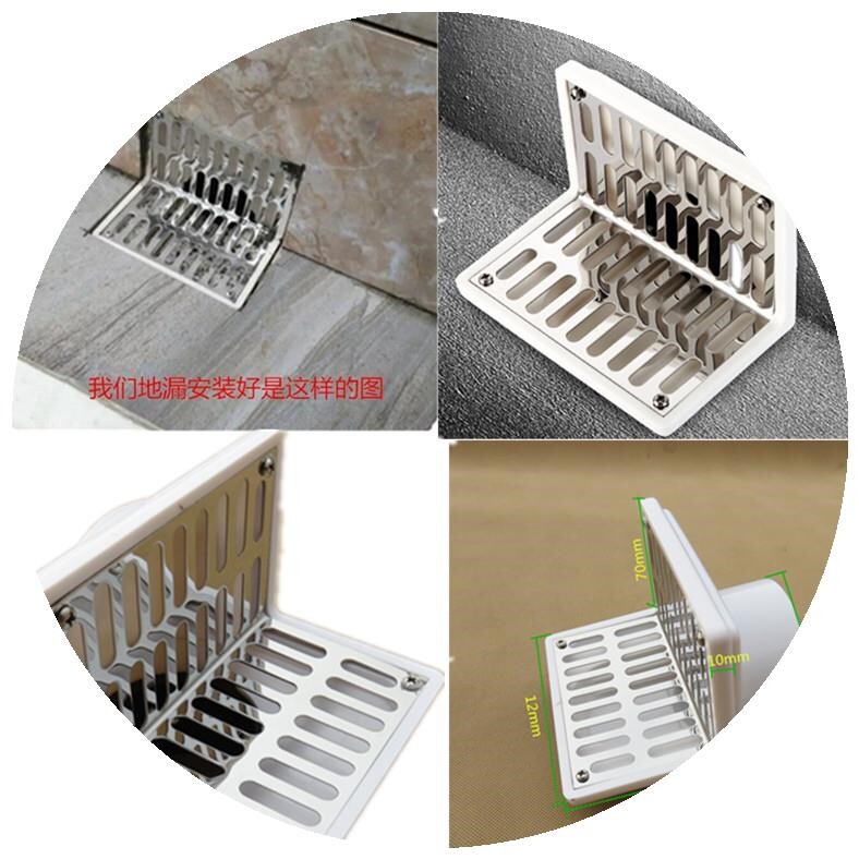 304不锈钢l型侧排排水地漏同层屋面侧面直排过滤网75墙角横面阳台
