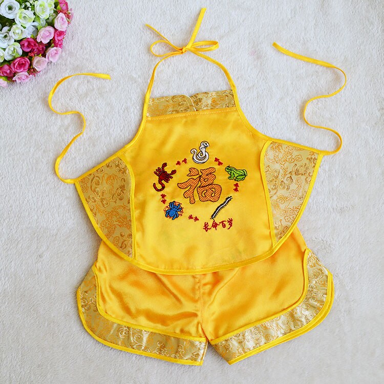 艾叶宝宝衣黄马褂五毒服肚兜儿童夏满月端午节五毒肚兜婴儿图案