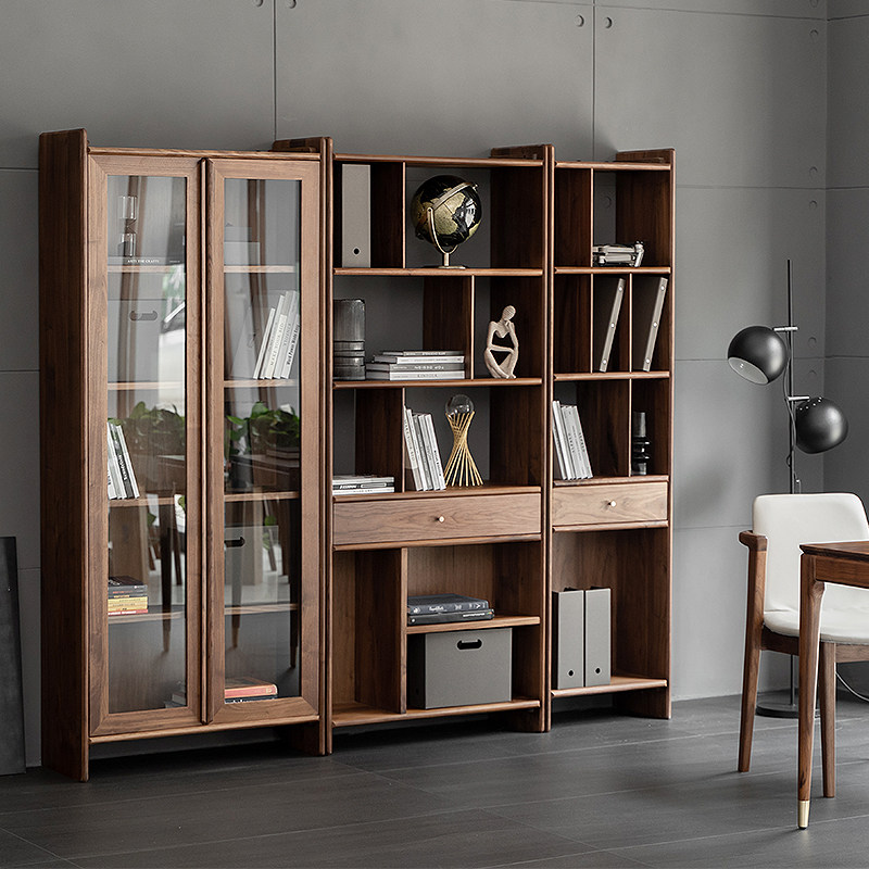 组合日式客厅北欧实木书柜高柜展示柜摆件书架立柜黑胡桃木定制,住宅家具,组合书柜,淘宝优惠券,粉丝福利购,淘宝优惠卷