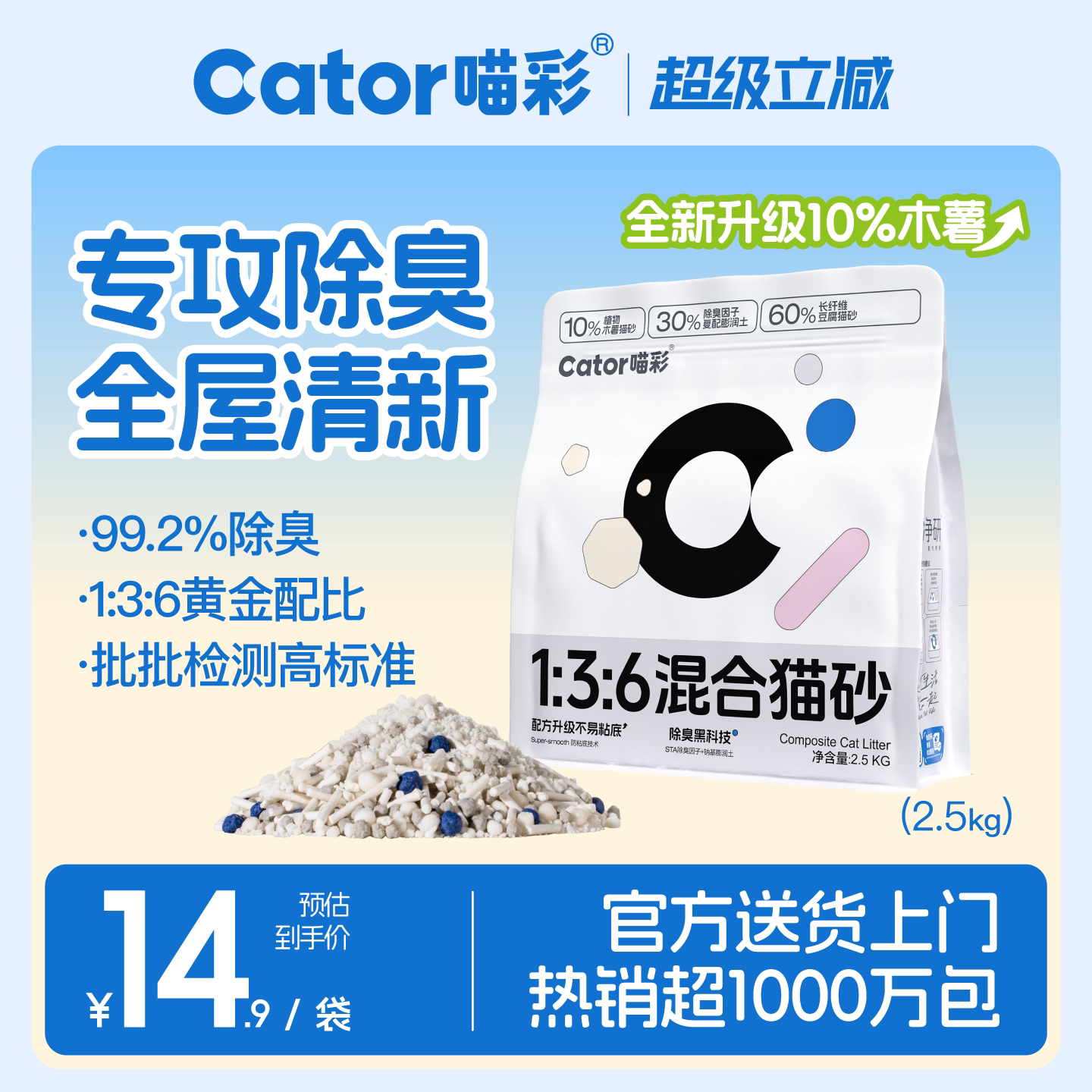 喵彩136除臭木薯豆腐混合猫砂 18.8元 - 86线报