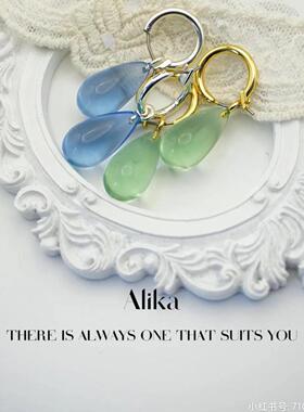 缀星外贸单折扣os/otherstories家铜镀真金绿色水滴玻璃宝石耳环
