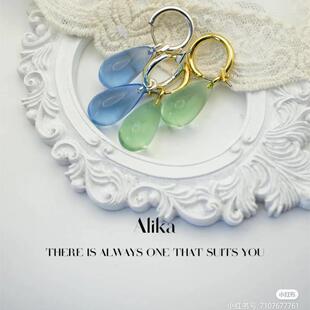 缀星外贸单折扣os/otherstories家铜镀真金绿色水滴玻璃宝石耳环