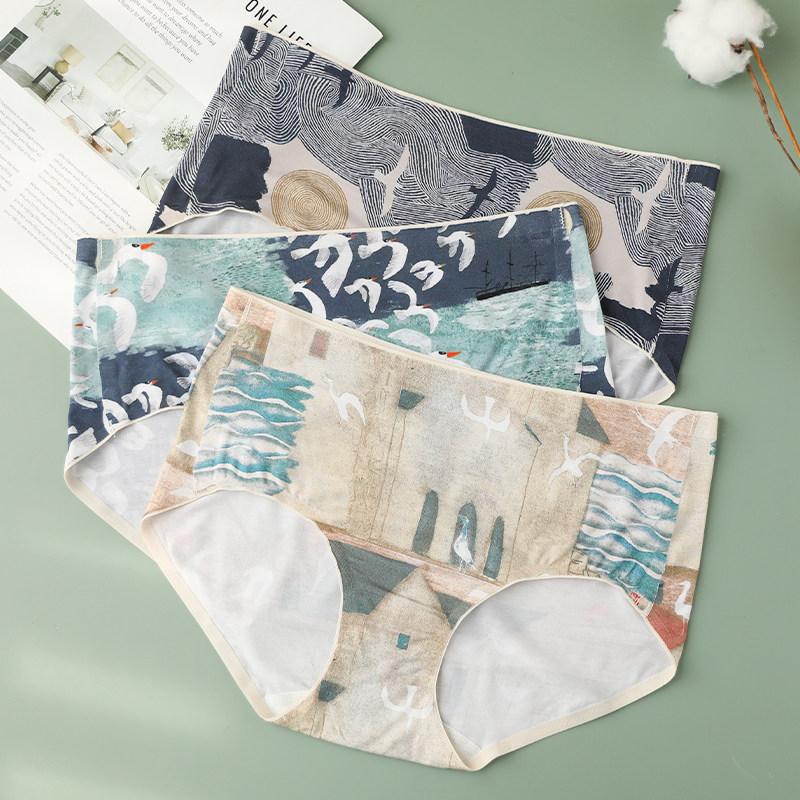 飞鸟集~画内原创文艺印花内裤女莫代尔包臀无痕中腰女士三角短裤,女士内衣/男士内衣/家居服,女三角裤,淘宝优惠券,粉丝福利购,淘宝优惠卷