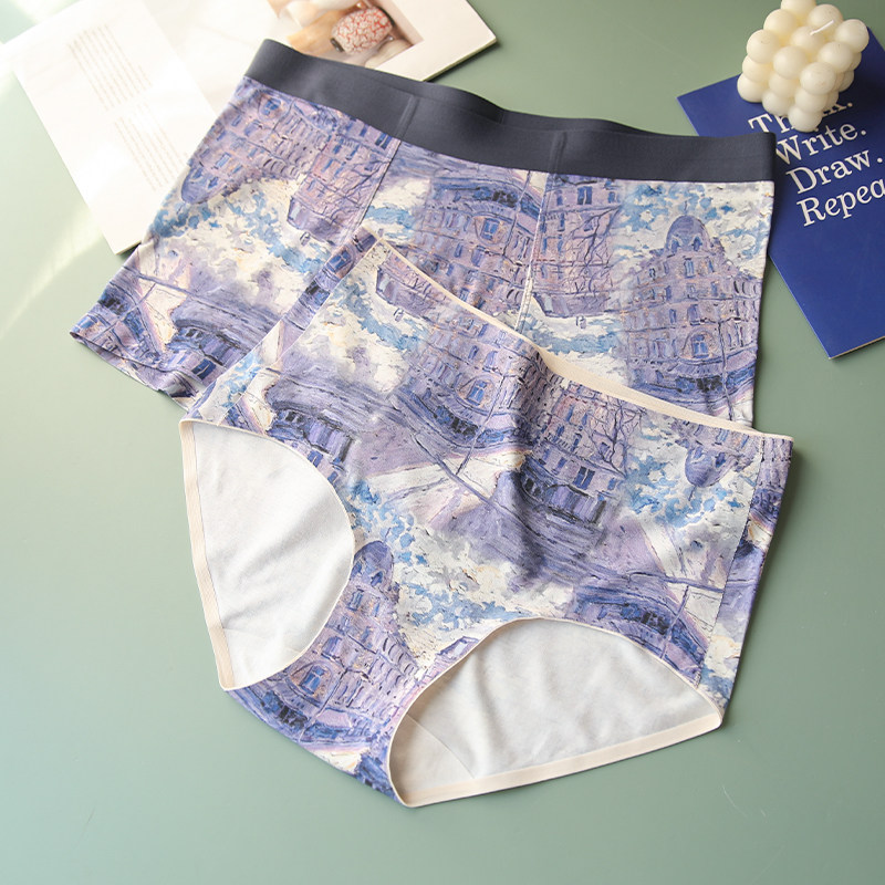 紫色城堡~画内原创时尚内裤男女莫代尔中高腰情侣平角三角裤