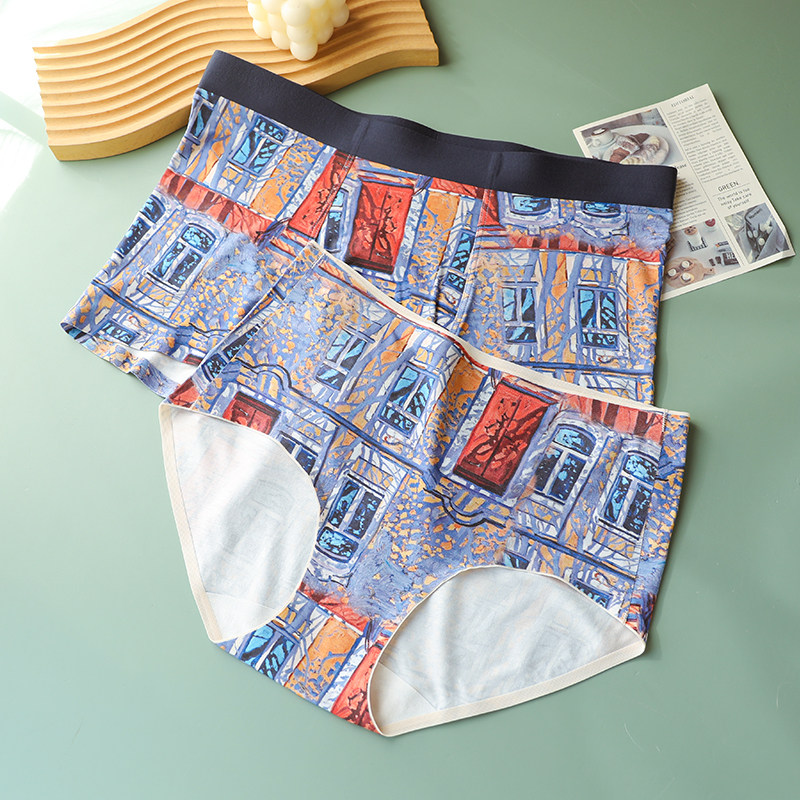 纽约~画内文艺复古印花莫代尔情侣内裤男女柔软包臀平角裤三角裤,女士内衣/男士内衣/家居服,男平角内裤,淘宝优惠券,粉丝福利购,淘宝优惠卷