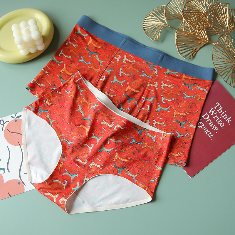马到成功~画内大红本命年喜庆男女内裤新年莫代尔情侣平角三角裤