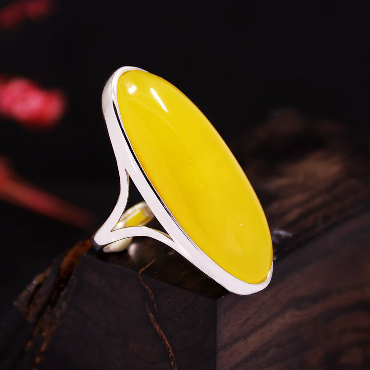 纯银戒指空托琥珀活口S925时尚