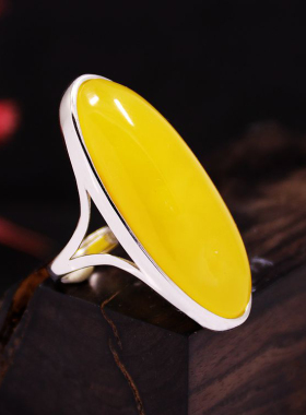 纯银戒指空托琥珀活口S925时尚