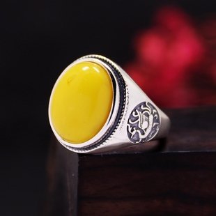 S925纯银戒指空托复古男女款仿古龙形银托DIY蜜蜡松石镶嵌13*15.5