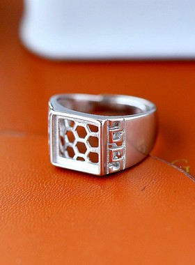 纯银戒指空托镶嵌S925时尚方形