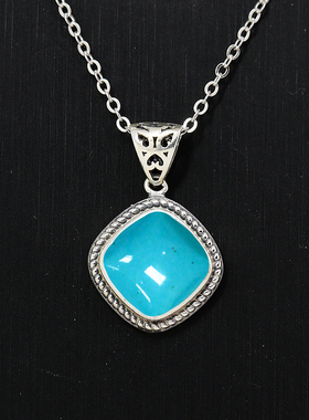 S925纯银吊坠空托复古女款圆角方形DIY蜜蜡松石琥珀玉石镶嵌10*10