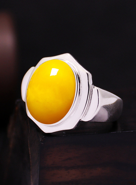 diy光面蜜蜡玉石镶嵌戒指空托