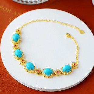 S925纯银手链空托女款多石位四爪DIY蜜蜡松石玉石南红镶嵌托8*10