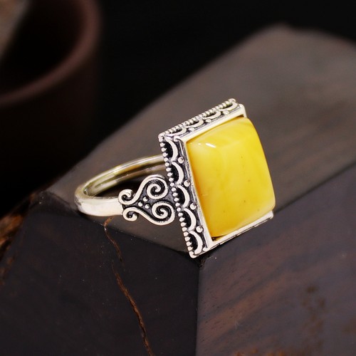 戒指空托复古泰银方形DIY琥珀