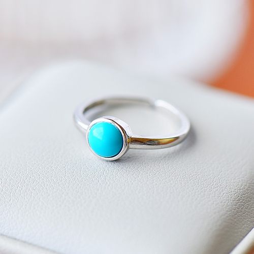 纯银戒指空托圆形蜜蜡镶嵌6简约