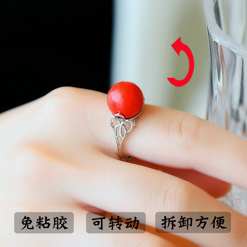 纯银戒指空托可转动DIY玉石镶嵌