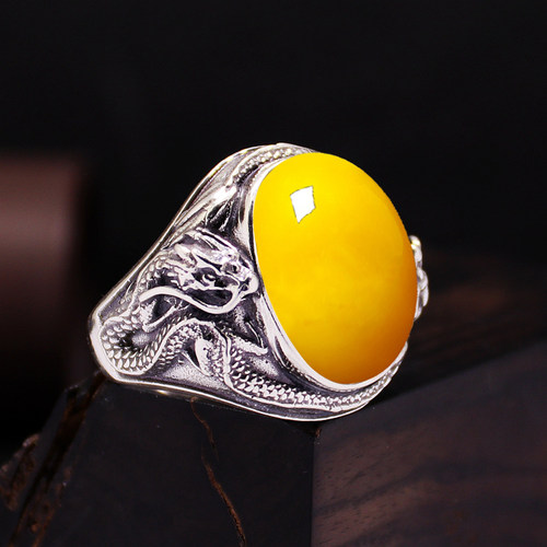 diy双龙戏珠蜜蜡玉石戒指空托