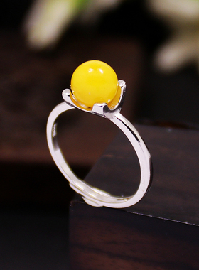 diy纯银蜜蜡蓝珀镶嵌戒指空托