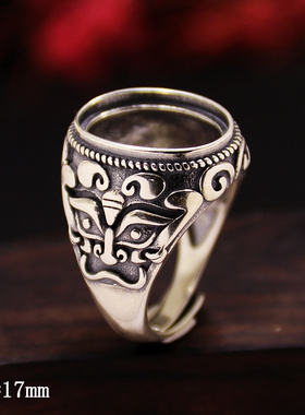 diy霸气风兽面蜜蜡琥珀戒指空托