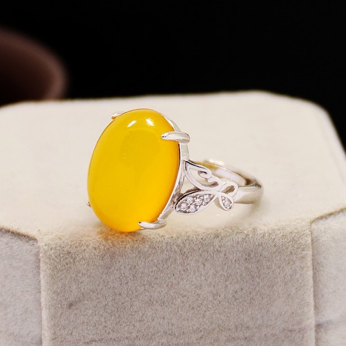 diy四爪蜜蜡琥珀玉石戒指空托