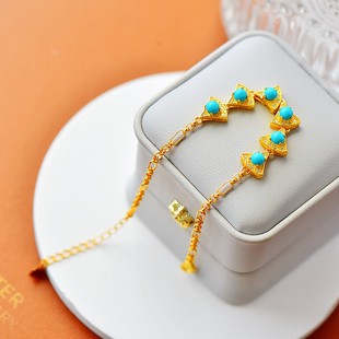 S925纯银手链空托时尚女款多石位圆形DIY蜜蜡松石玉石琥珀镶嵌4*4