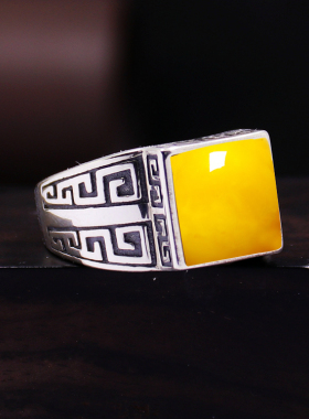 diy方形蜜蜡琥珀镶嵌戒指空托