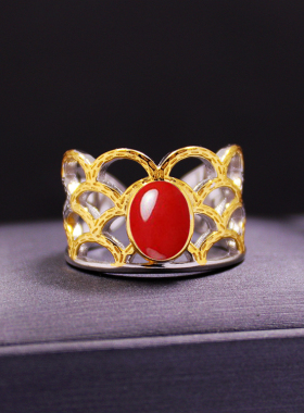 戒指空托王冠设计款DIY玉石琥珀