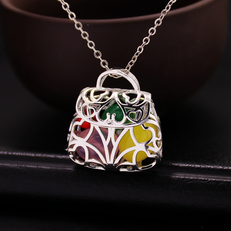 s925纯银吊坠空托宝石包包diy