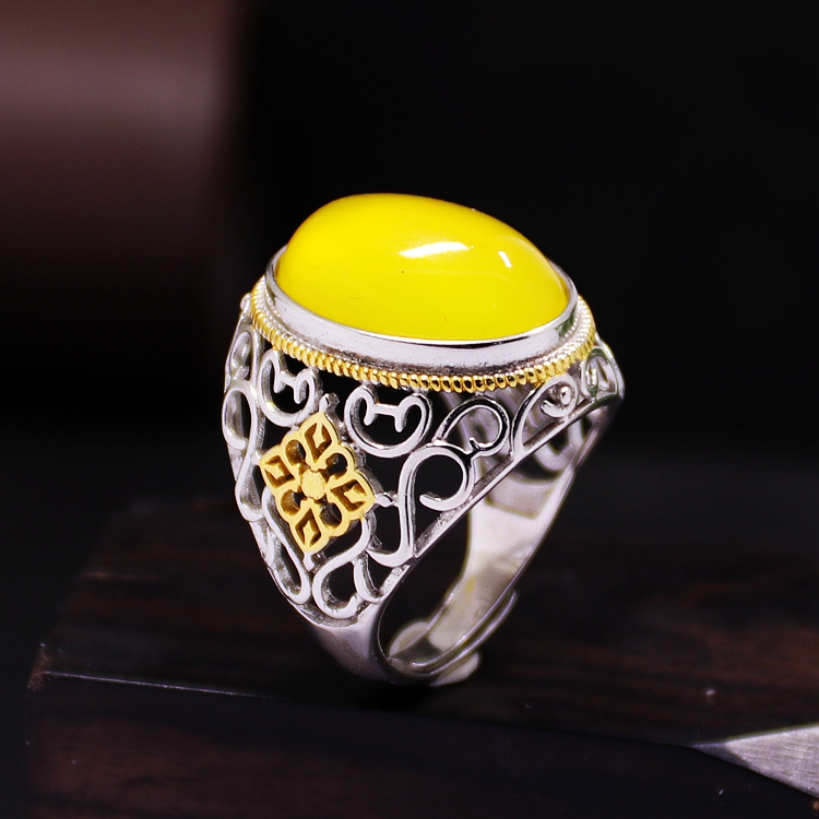 diy六字箴言蜜蜡蓝珀戒指空托