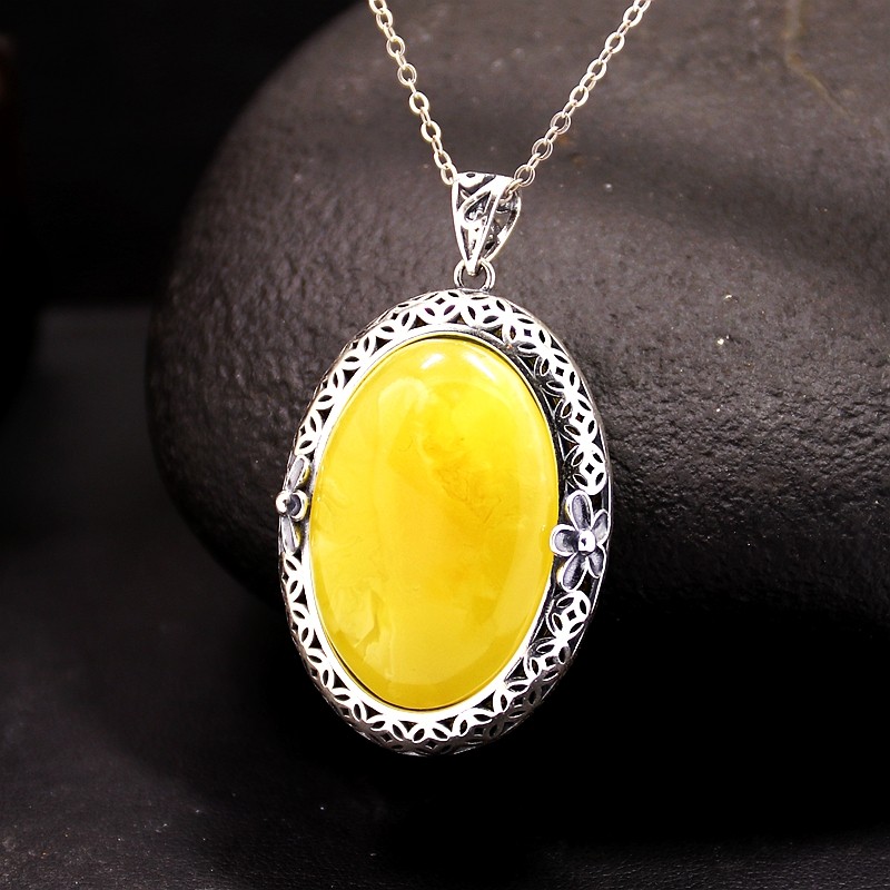 S925纯银吊坠空托复古泰银女款加厚DIY蜜蜡松石琥珀玉石镶嵌20*30