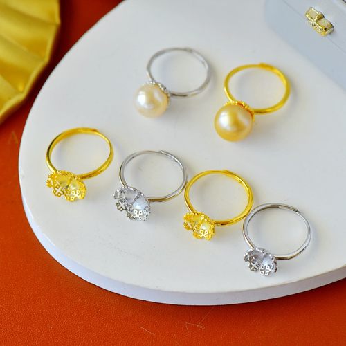 纯银戒指空托时尚珍珠翡翠镶嵌