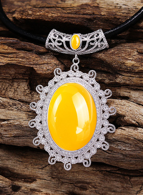 S925纯银吊坠空托时尚欧款女士奢华满钻DIY镶嵌蜜蜡琥珀3*5 17*24