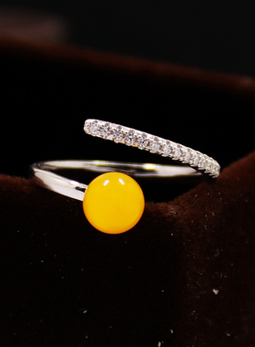 S925纯银戒指空托时尚女款圆珠托盘DIY蜜蜡松石玉石珍珠镶嵌6-10