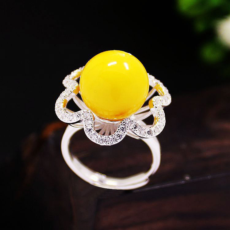 diy女士珍珠蜜蜡蓝珀戒指空托