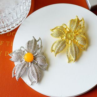 时尚女款胸针多石位空托配件圆形9*9DIY镶嵌蜜蜡琥珀玉石松石3*5