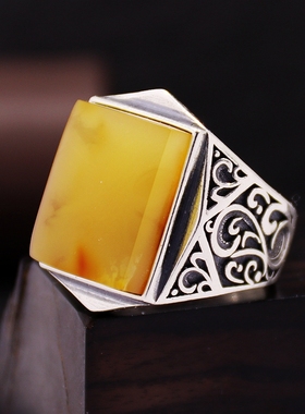 s925纯银戒指空托霸气diy琥珀