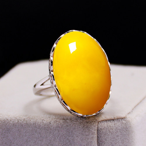 diy纯银女士蜜蜡琥珀戒指空托