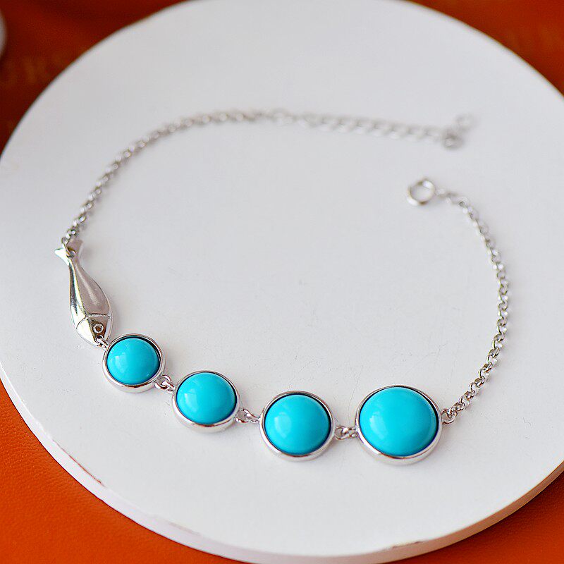 S925纯银手链空托时尚女款圆多石位DIY蜜蜡松石琥珀镶嵌8 9 10 12